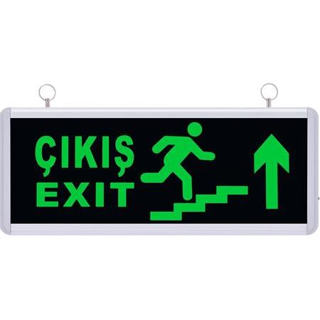Işıklı EXIT - ÇIKIŞ Yönlendirme Tabelası Yukarı Merdiven