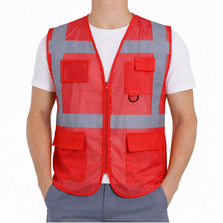 Mühendis Tipi Cepli İkaz Yeleği Kırmızı