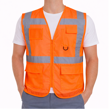 Mühendis Tipi Cepli İkaz Yeleği Turuncu