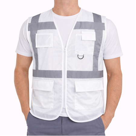 Mühendis Tipi Cepli İkaz Yeleği Beyaz