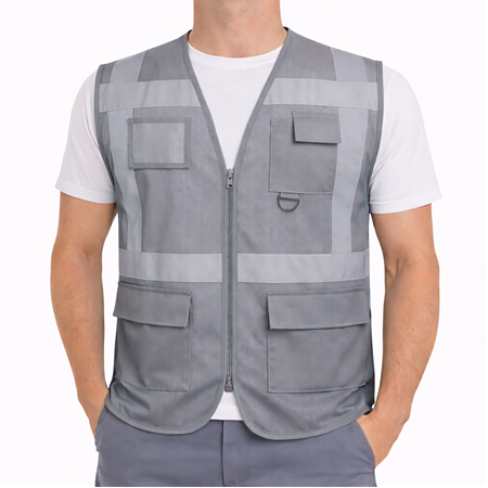 Mühendis Tipi Cepli İkaz Yeleği Gri