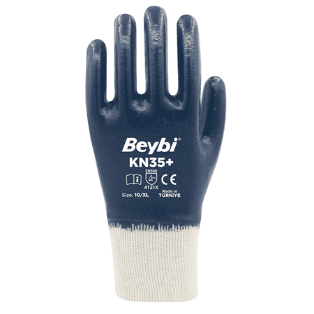 BEYBİ KN35+ Pamuk Mavi Nitril İş Eldiveni 4121X